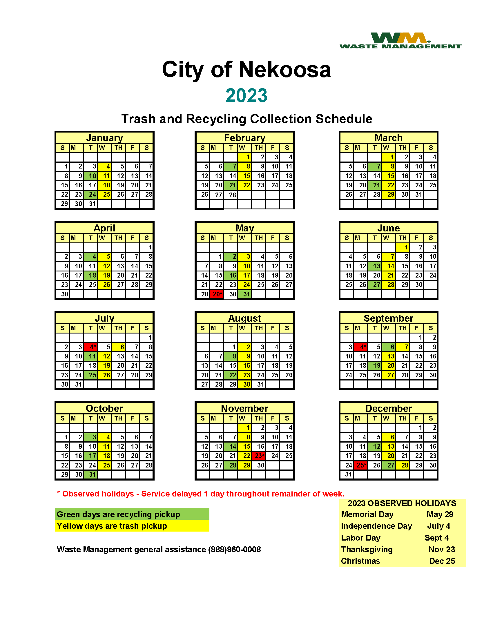 2023 Garbage & Recycling Update City of Nekoosa, Wood County, Wisconsin